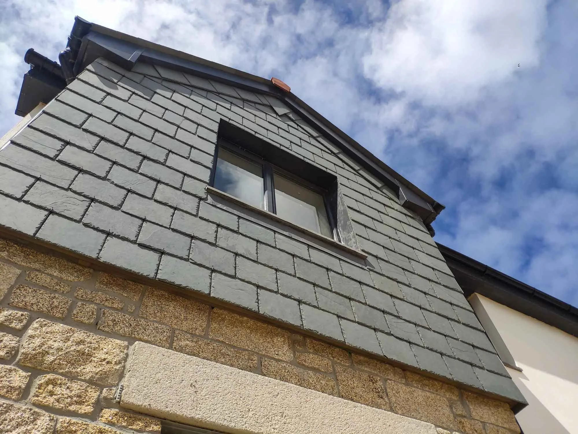 Slate clad dormer window exterior in Cornwall